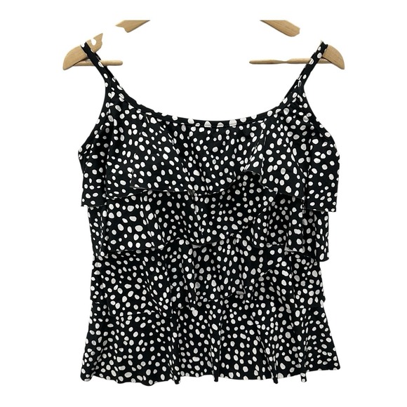MIRACLESUIT Black & White Soft Spots Tiering Up Tankini Top Swimsuit Size 12DD‎ - Picture 1 of 4
